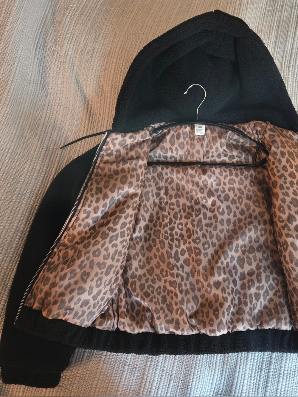 PINK Victoria's Secret Black Teddy Jacket with Leopard Satin Lining